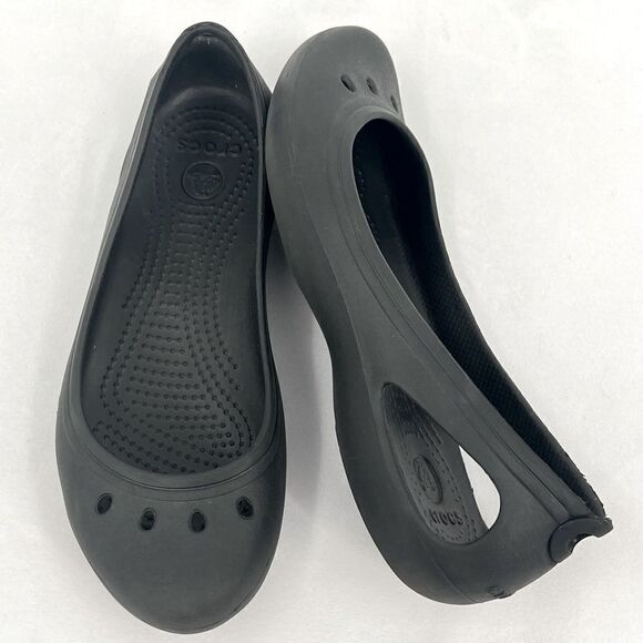 Crocs Kadee Black Cut Out Slip On Ballet Flat Shoes Women's Size 7 - Picture 1 of 9